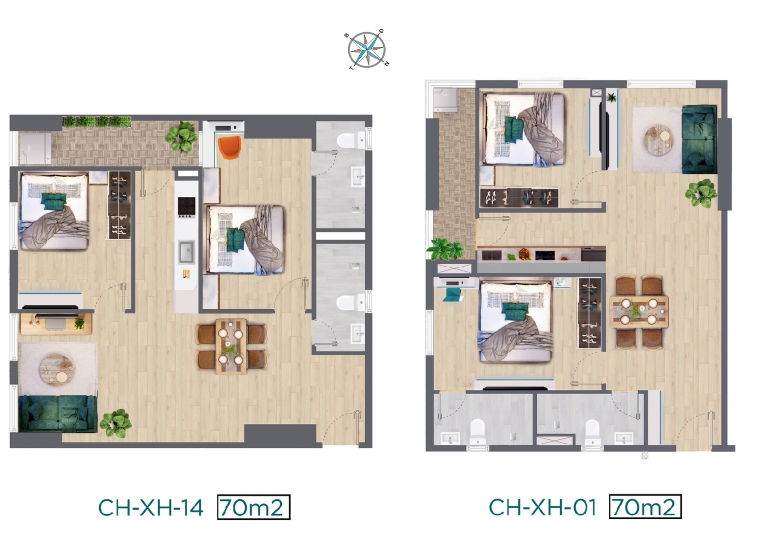 Mặt bằng căn hộ 70m2 ở Quang Vinh